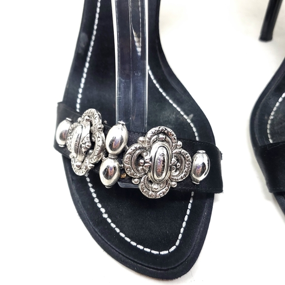 Rene Caovilla Black Velvet Stiletto Sandal Heels - Picture 11 of 11